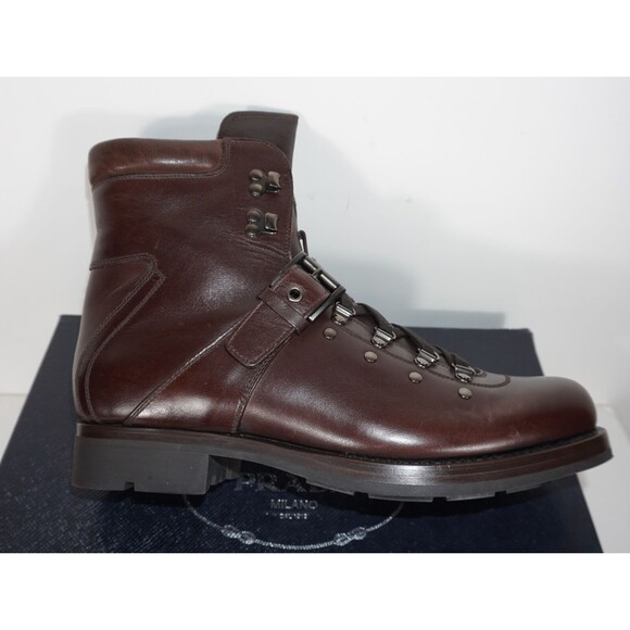 Prada Brown Combat Style Leather Mens Boots 9.5 (8.5 Prada) - Picture 3 of 6
